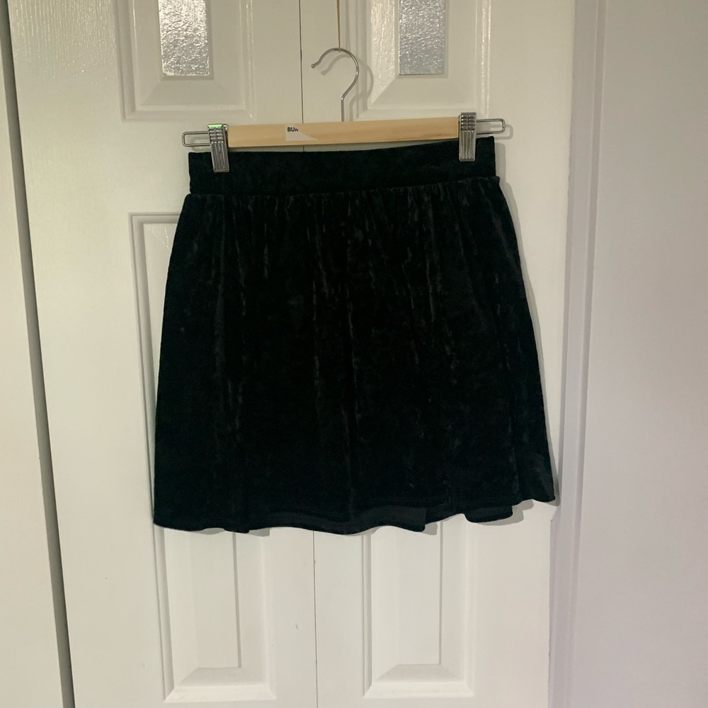 Garage Black Velvet Skater Mini Skirt